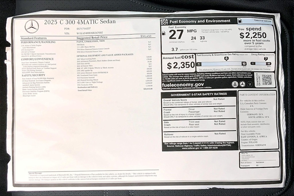 2025 Mercedes-Benz C-Class C 300 25