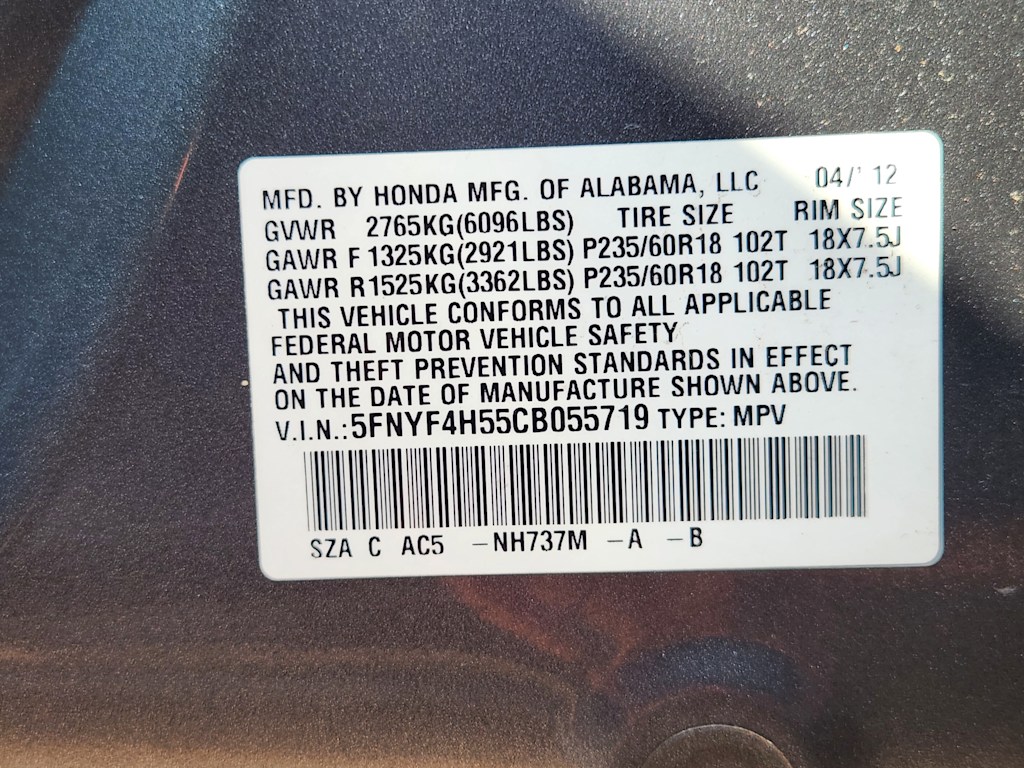 Thumbnail: 2012 Honda Pilot - 18
