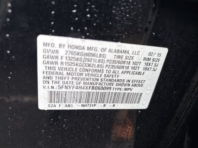 2015 Honda Pilot EX 5